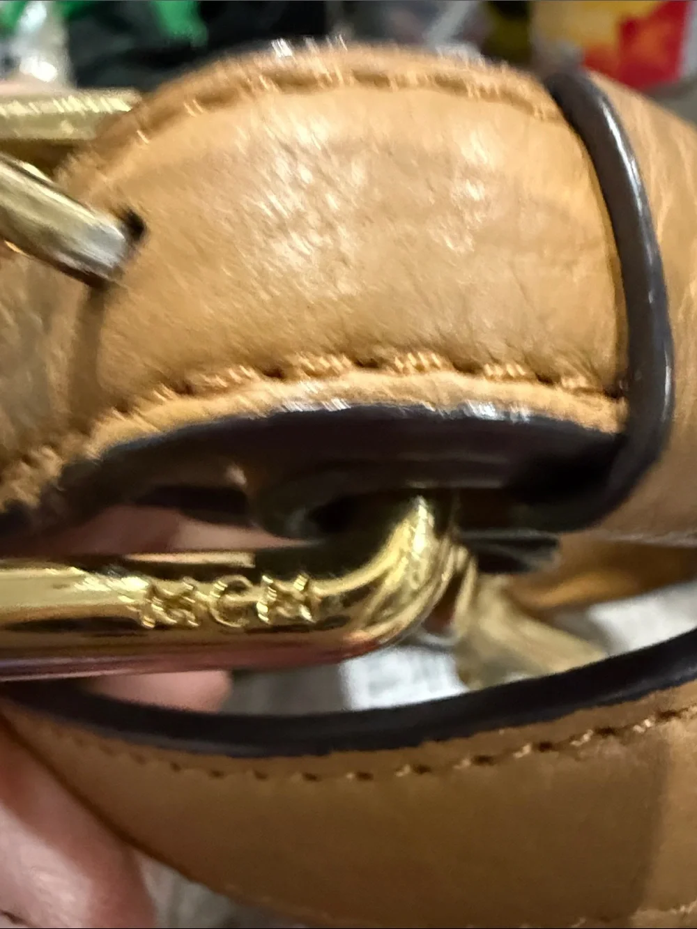 MCM Tan Leather Belt Strap  bag with Gold Hardware